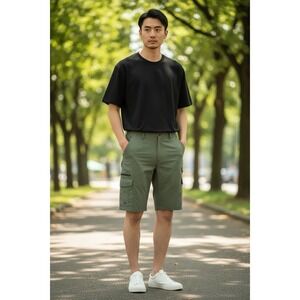 Iron Co. Men's 34 Stretch Tech Cargo Shorts Green New Inseam 10.75"